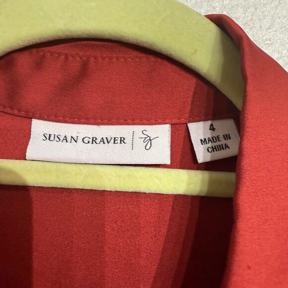 Susan Graver Burgundy Satin Oversized Long Sleeve Button Down Sz 4 - Picture 6 of 12